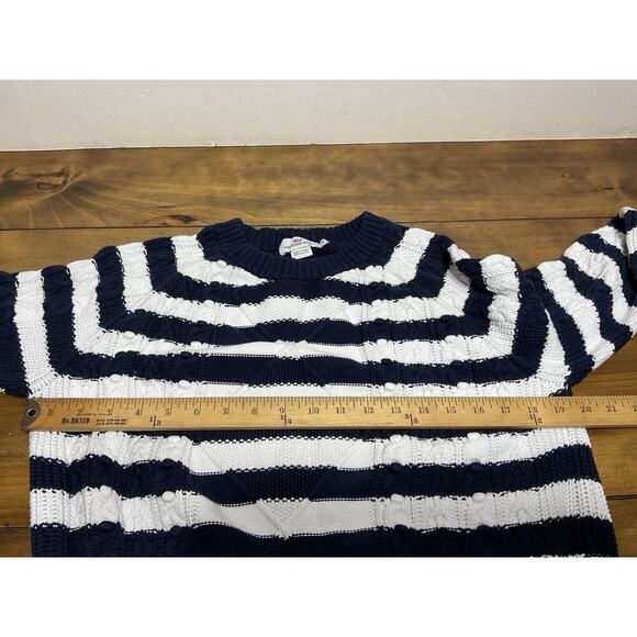 Vineyard Vines Size M Striped Fisherman Crewneck Sweater Ivory Blue Cable Knit - Picture 5 of 7